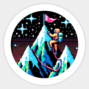 Neon Mountain Climbing - 8-Bit Summit Adventure Sticker